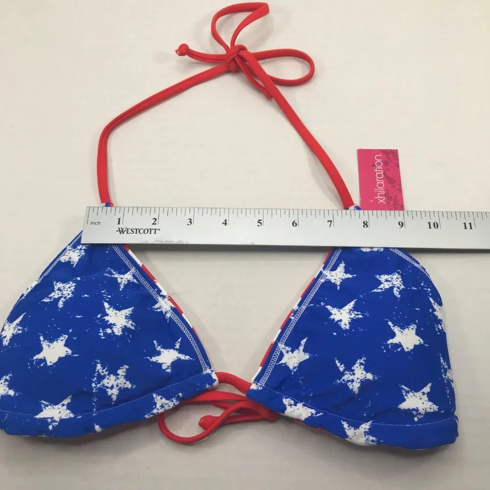Xhilaration Junior's Sz. Small 0-2 Reversible Triangle Bikini Top Red Stripe New